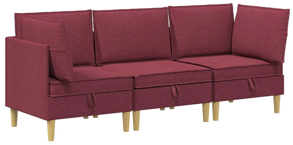 Modulinė sofa su laikymo vieta 3 vnt. Vyno raudona Audinys