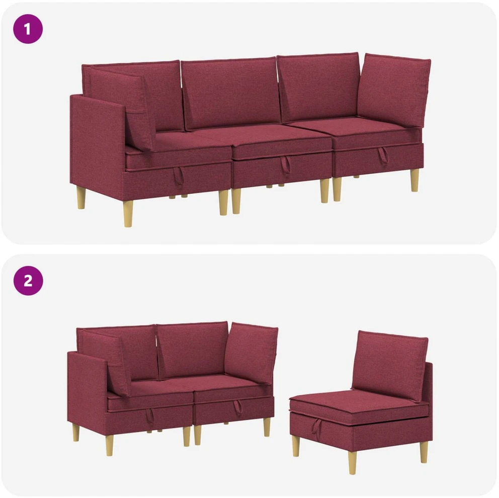 Modulinė sofa su laikymo vieta 3 vnt. Vyno raudona Audinys