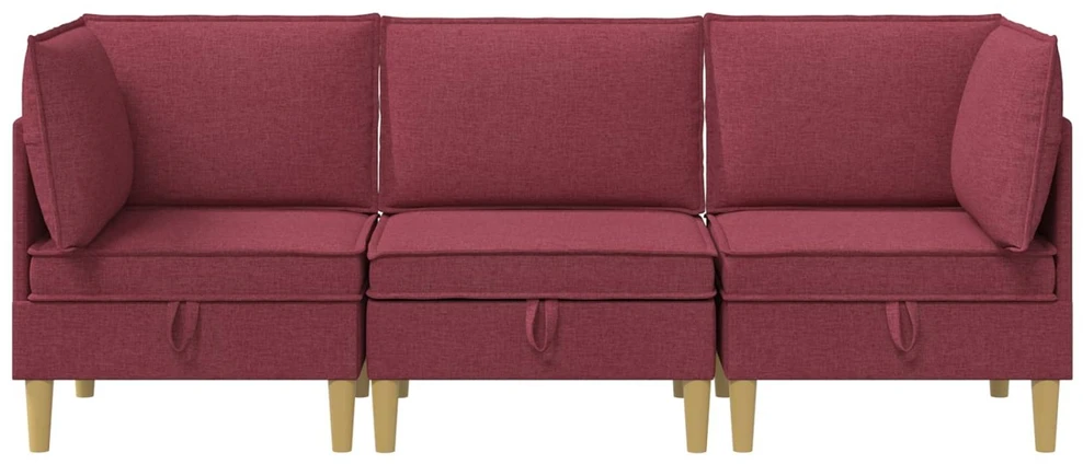 Modulinė sofa su laikymo vieta 3 vnt. Vyno raudona Audinys