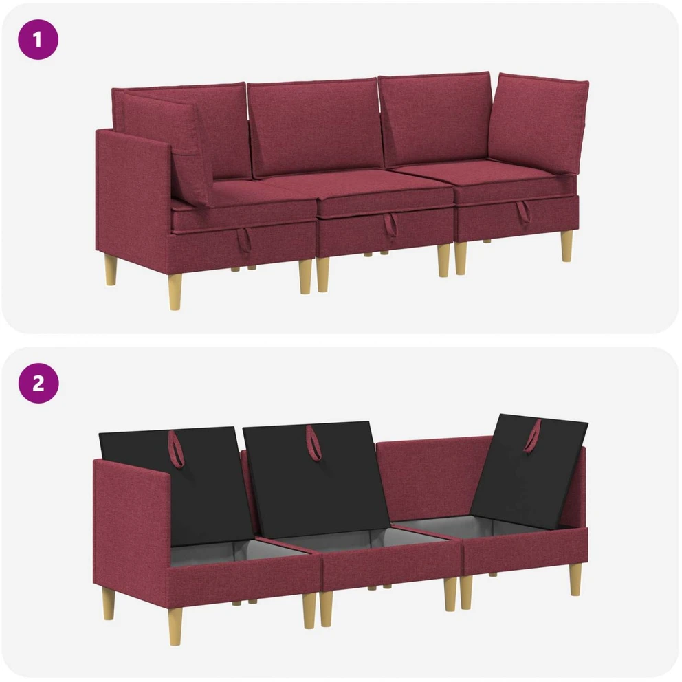 Modulinė sofa su laikymo vieta 3 vnt. Vyno raudona Audinys
