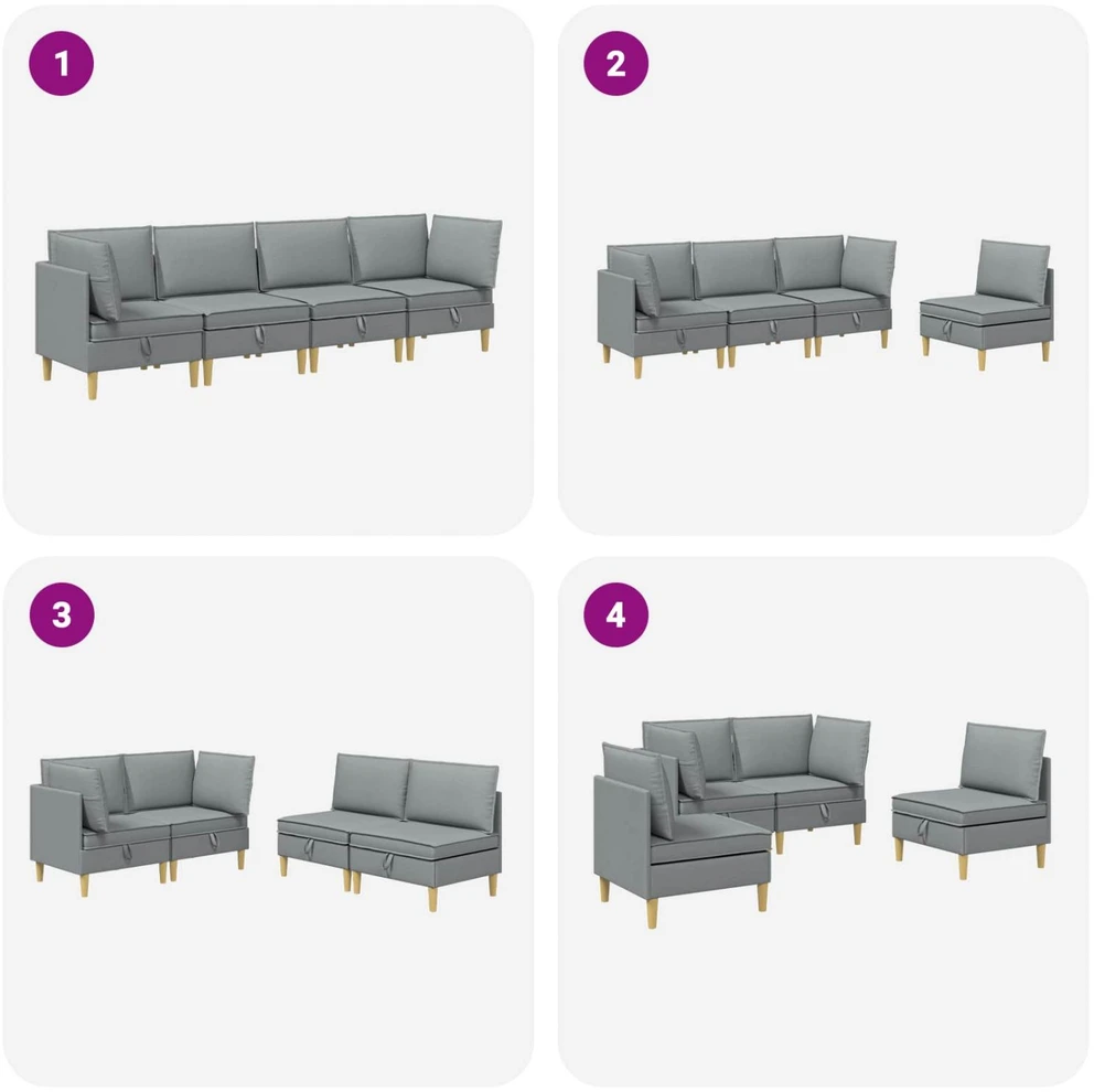Modulinė sofa su laikymo vieta 4 vnt. Šviesiai pilka Audinys