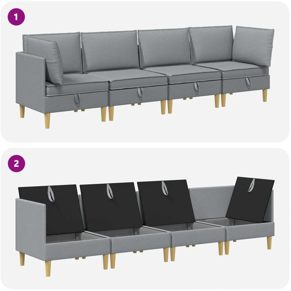 Modulinė sofa su laikymo vieta 4 vnt. Šviesiai pilka Audinys