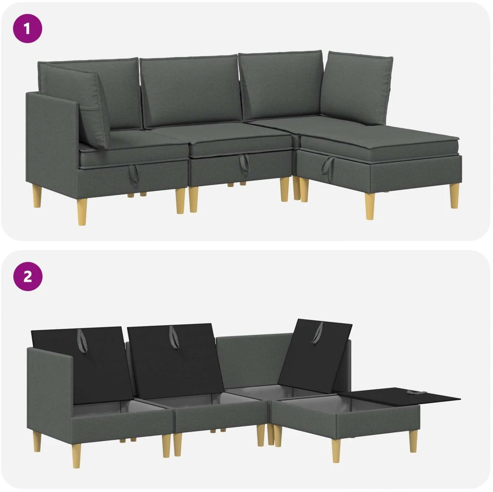 Modulinė sofa su laikymo vieta 4 vnt. Tamsiai pilka Audinys