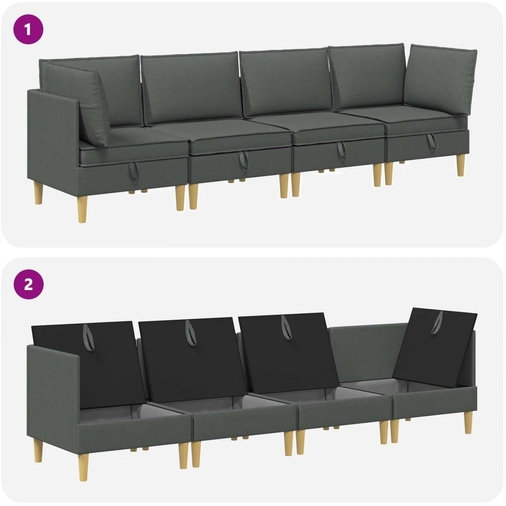 Modulinė sofa su laikymo vieta 4 vnt. Tamsiai pilka Audinys