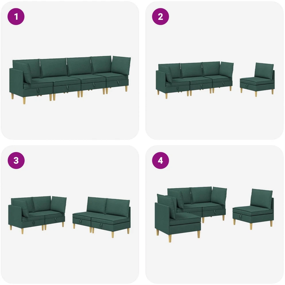 Modulinė sofa su laikymo vieta 4 vnt. Tamsiai žalia Audinys