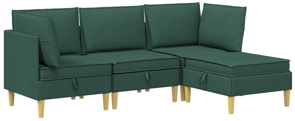 Modulinė sofa su laikymo vieta 4 vnt. Tamsiai žalia Audinys