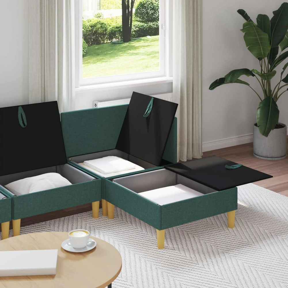 Modulinė sofa su laikymo vieta 4 vnt. Tamsiai žalia Audinys