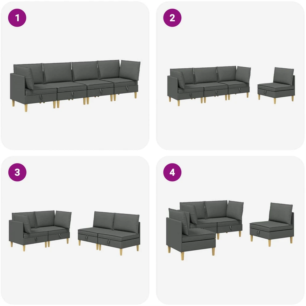 Modulinė sofa su laikymo vieta 4 vnt. Tamsiai pilka Audinys