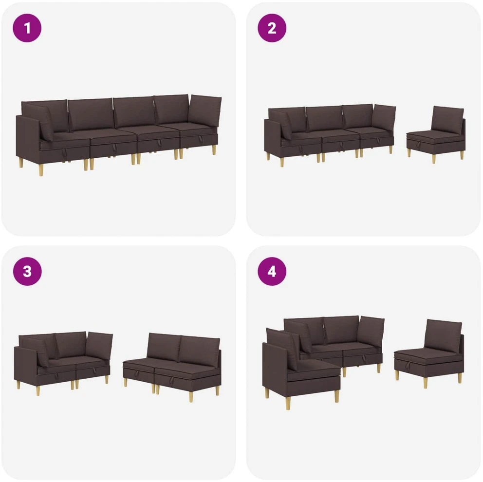 Modulinė sofa su laikymo vieta 4 vnt. Tamsiai rudas Audinys
