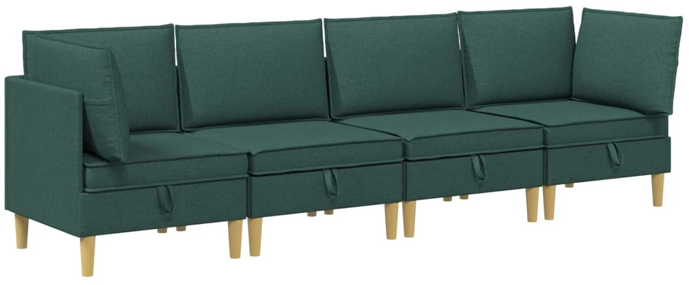 Modulinė sofa su laikymo vieta 4 vnt. Tamsiai žalia Audinys