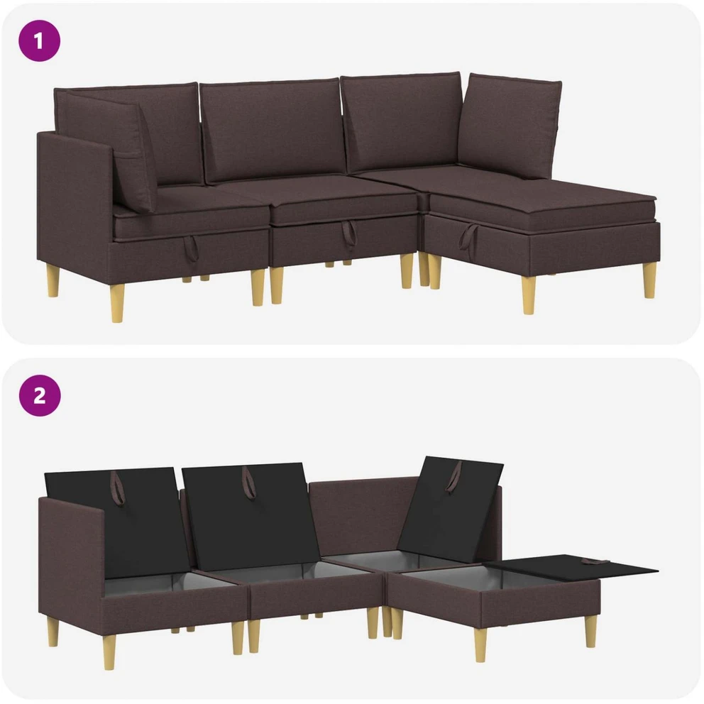 Modulinė sofa su laikymo vieta 4 vnt. Tamsiai rudas Audinys