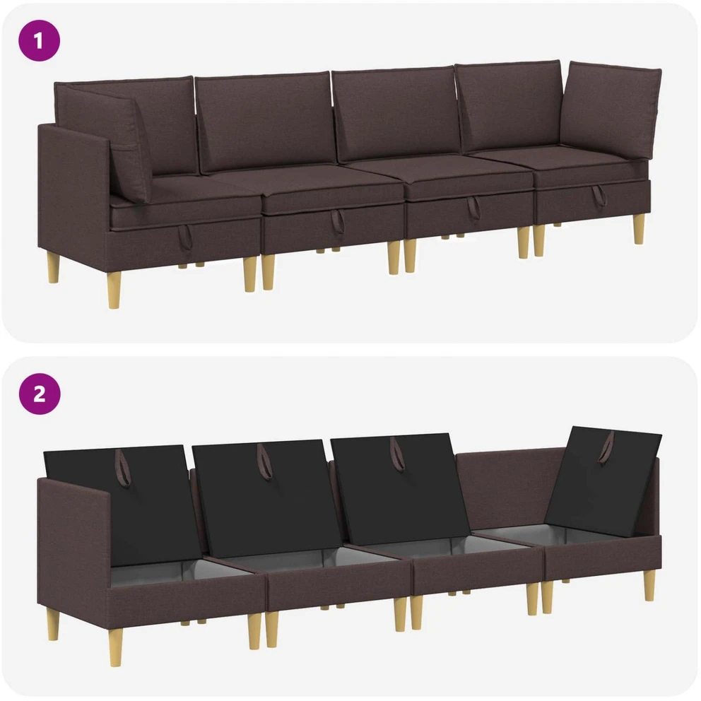 Modulinė sofa su laikymo vieta 4 vnt. Tamsiai rudas Audinys