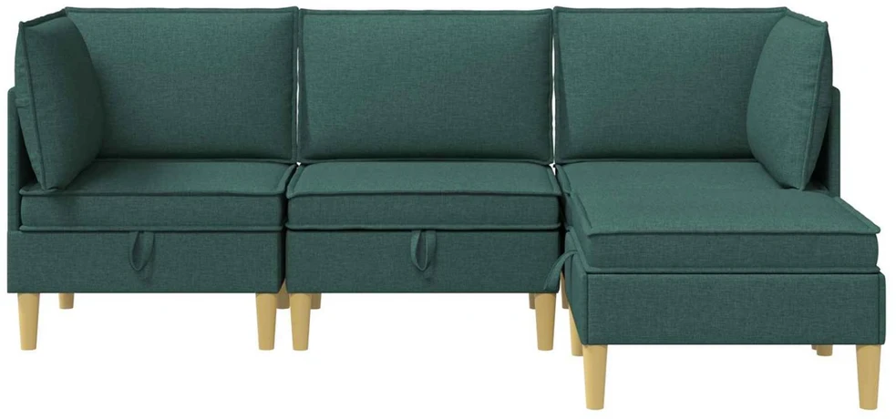 Modulinė sofa su laikymo vieta 4 vnt. Tamsiai žalia Audinys