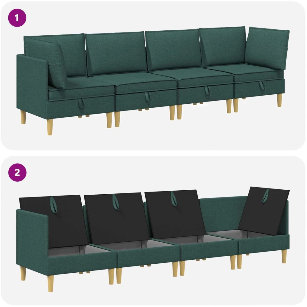 Modulinė sofa su laikymo vieta 4 vnt. Tamsiai žalia Audinys