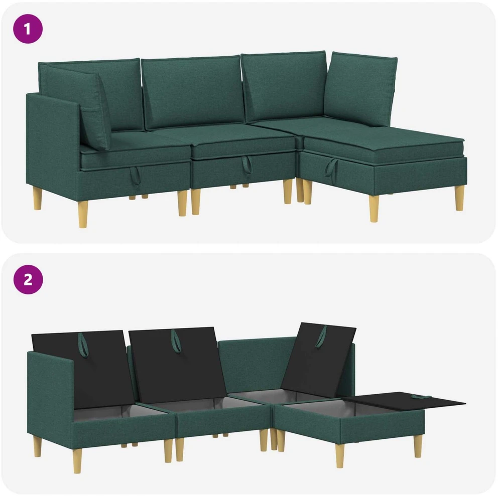 Modulinė sofa su laikymo vieta 4 vnt. Tamsiai žalia Audinys