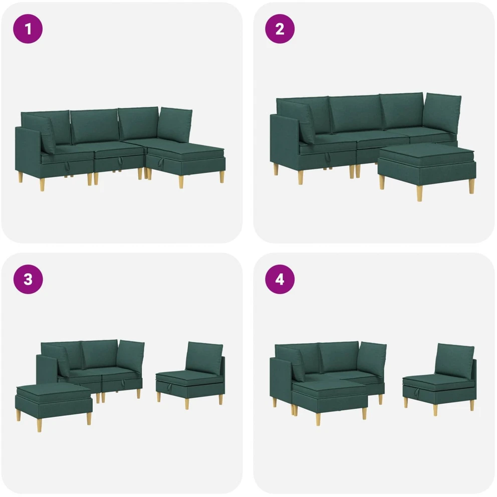 Modulinė sofa su laikymo vieta 4 vnt. Tamsiai žalia Audinys