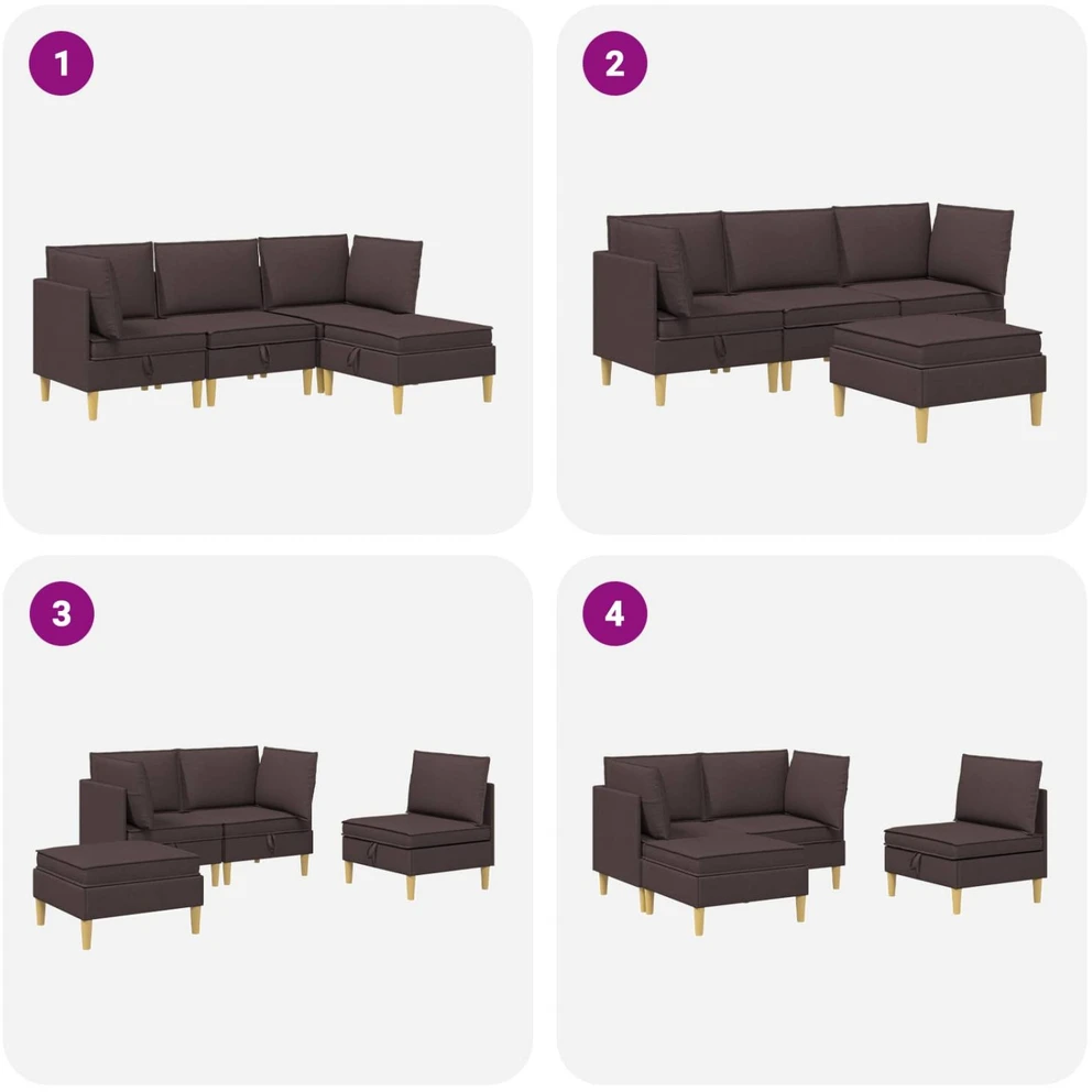 Modulinė sofa su laikymo vieta 4 vnt. Tamsiai rudas Audinys