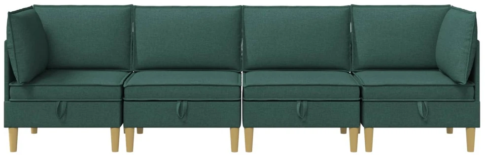 Modulinė sofa su laikymo vieta 4 vnt. Tamsiai žalia Audinys