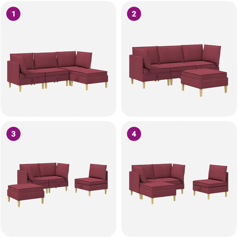 Modulinė sofa su laikymo vieta 4 vnt. Vyno raudona Audinys