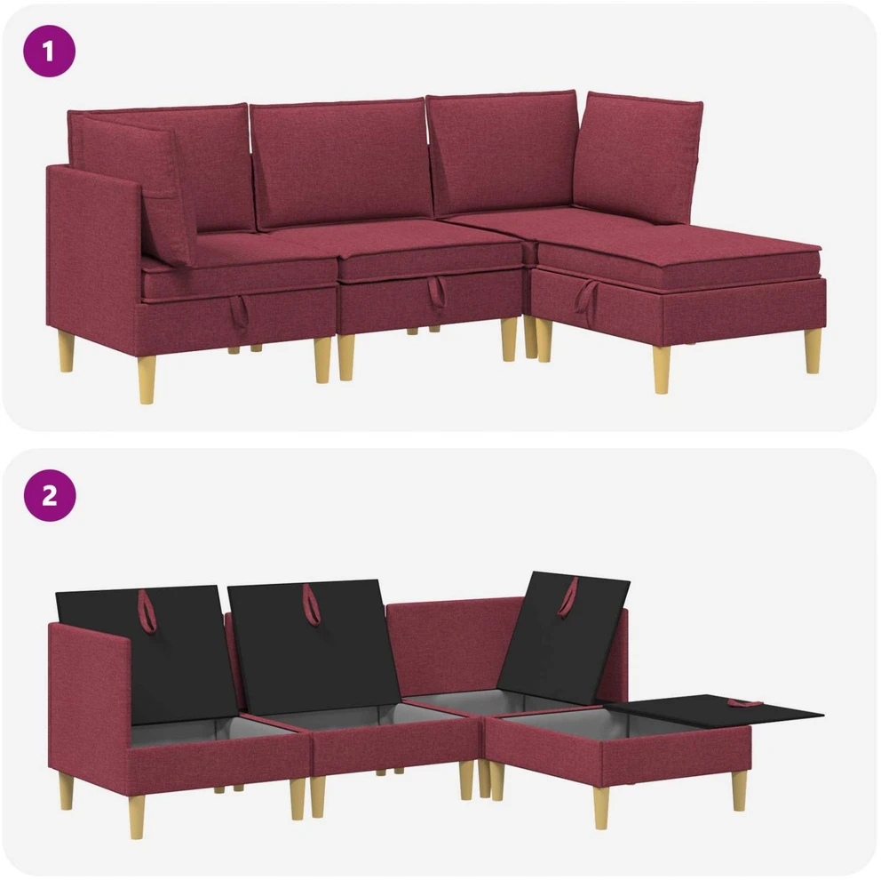 Modulinė sofa su laikymo vieta 4 vnt. Vyno raudona Audinys