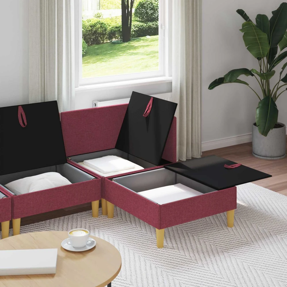 Modulinė sofa su laikymo vieta 4 vnt. Vyno raudona Audinys