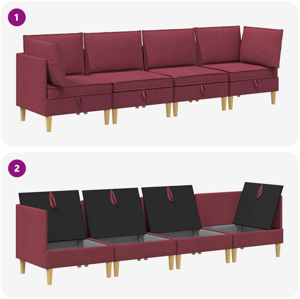 Modulinė sofa su laikymo vieta 4 vnt. Vyno raudona Audinys