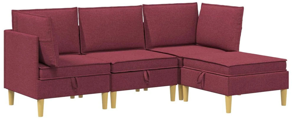 Modulinė sofa su laikymo vieta 4 vnt. Vyno raudona Audinys