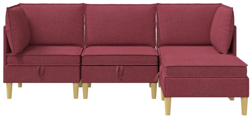 Modulinė sofa su laikymo vieta 4 vnt. Vyno raudona Audinys