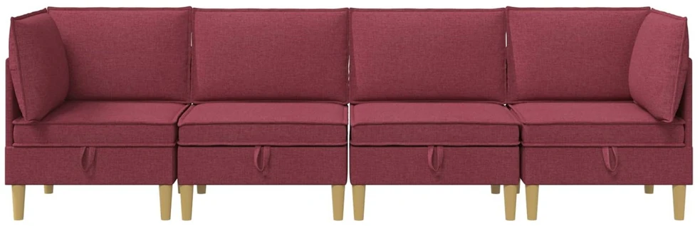Modulinė sofa su laikymo vieta 4 vnt. Vyno raudona Audinys