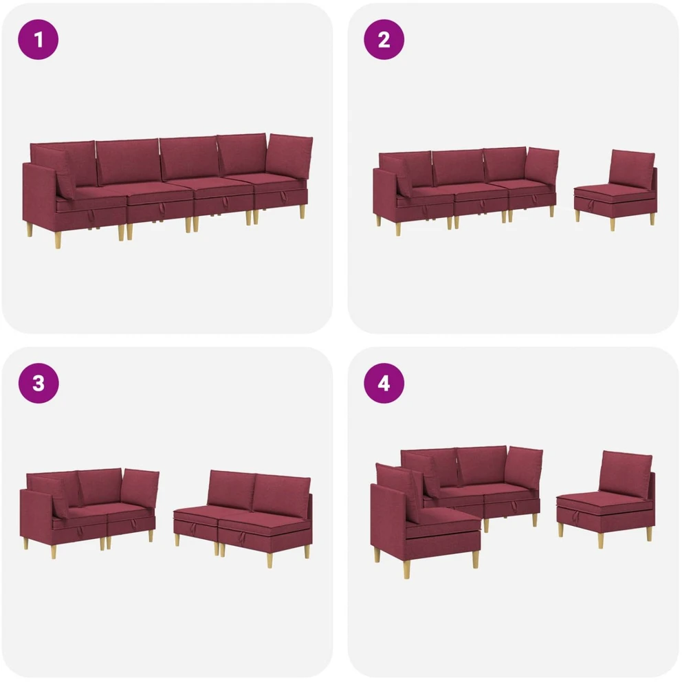 Modulinė sofa su laikymo vieta 4 vnt. Vyno raudona Audinys