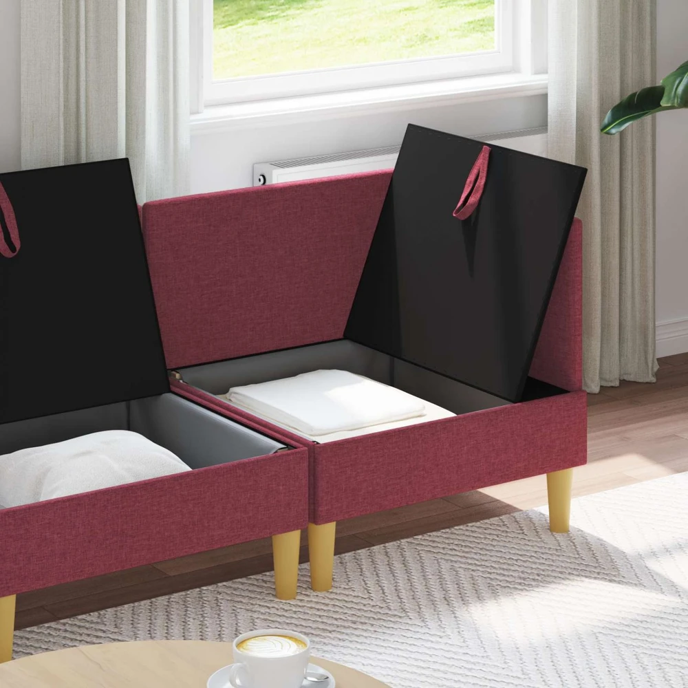 Modulinė sofa su laikymo vieta 4 vnt. Vyno raudona Audinys