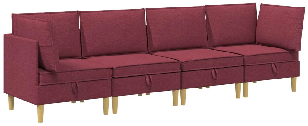 Modulinė sofa su laikymo vieta 4 vnt. Vyno raudona Audinys