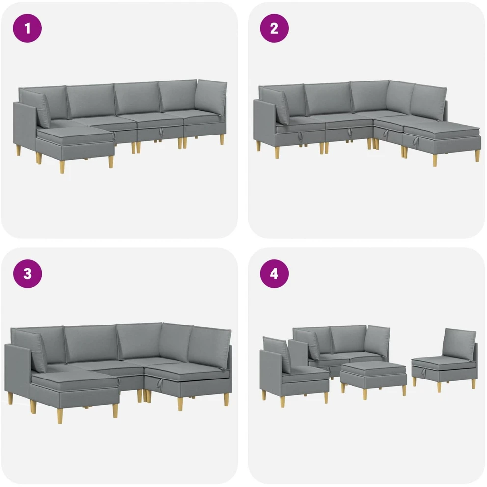 Modulinė sofa su laikymo vieta 5 vnt. Šviesiai pilka Audinys