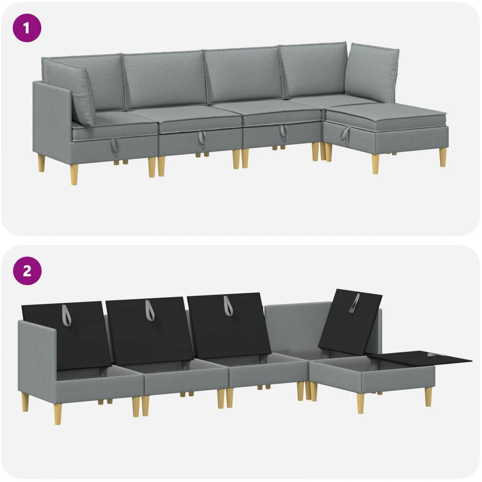 Modulinė sofa su laikymo vieta 5 vnt. Šviesiai pilka Audinys