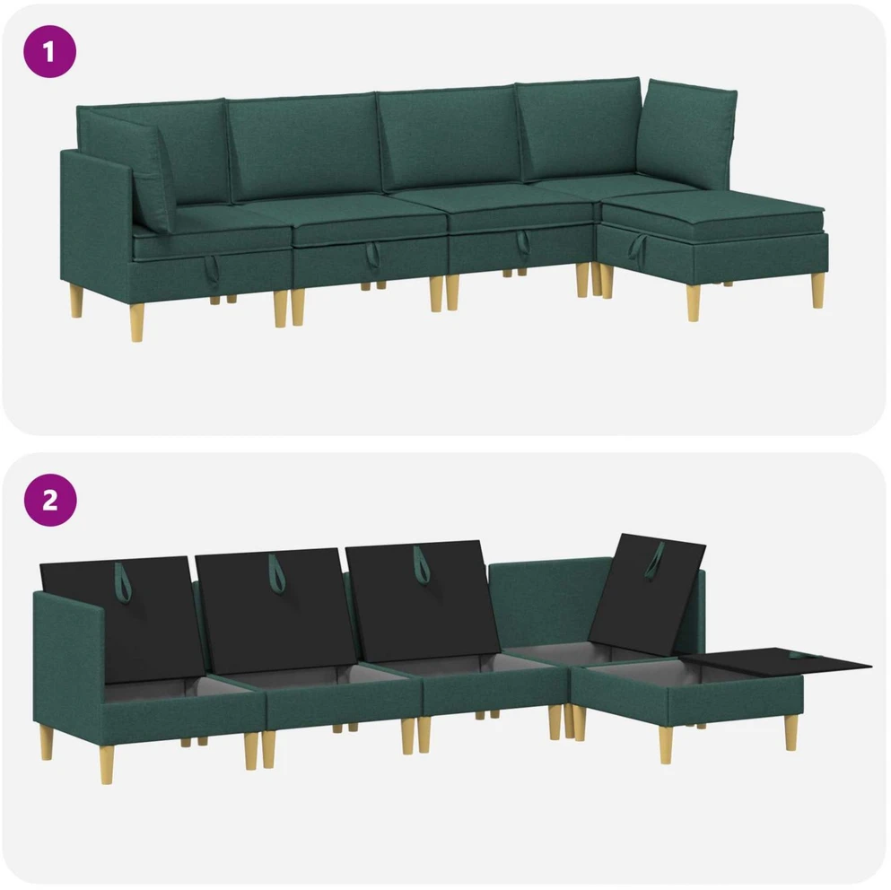 Modulinė sofa su laikymo vieta 5 vnt. Tamsiai žalia Audinys