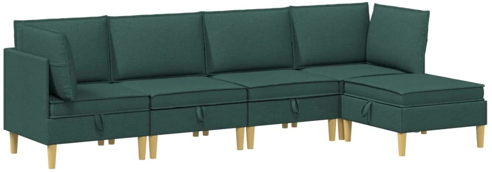 Modulinė sofa su laikymo vieta 5 vnt. Tamsiai žalia Audinys