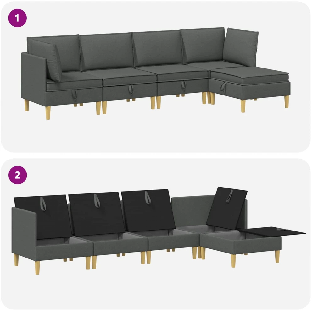 Modulinė sofa su laikymo vieta 5 vnt. Tamsiai pilka Audinys