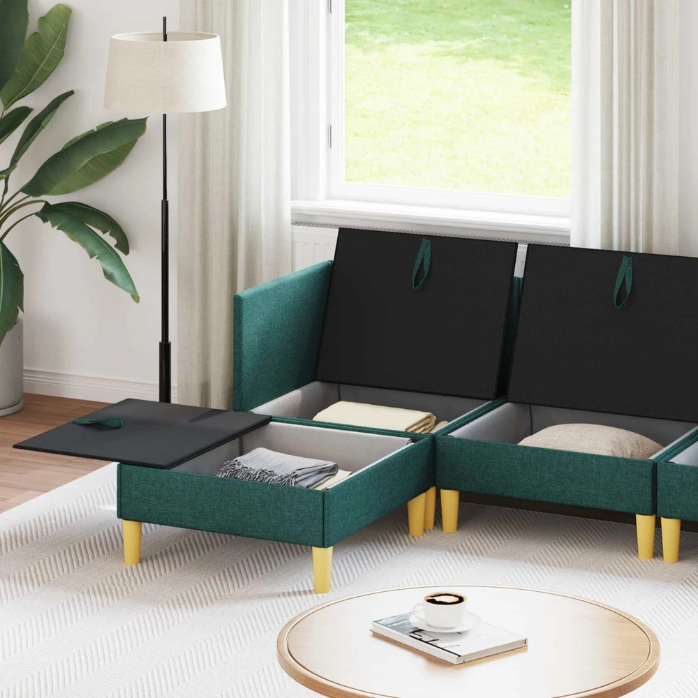 Modulinė sofa su laikymo vieta 5 vnt. Tamsiai žalia Audinys