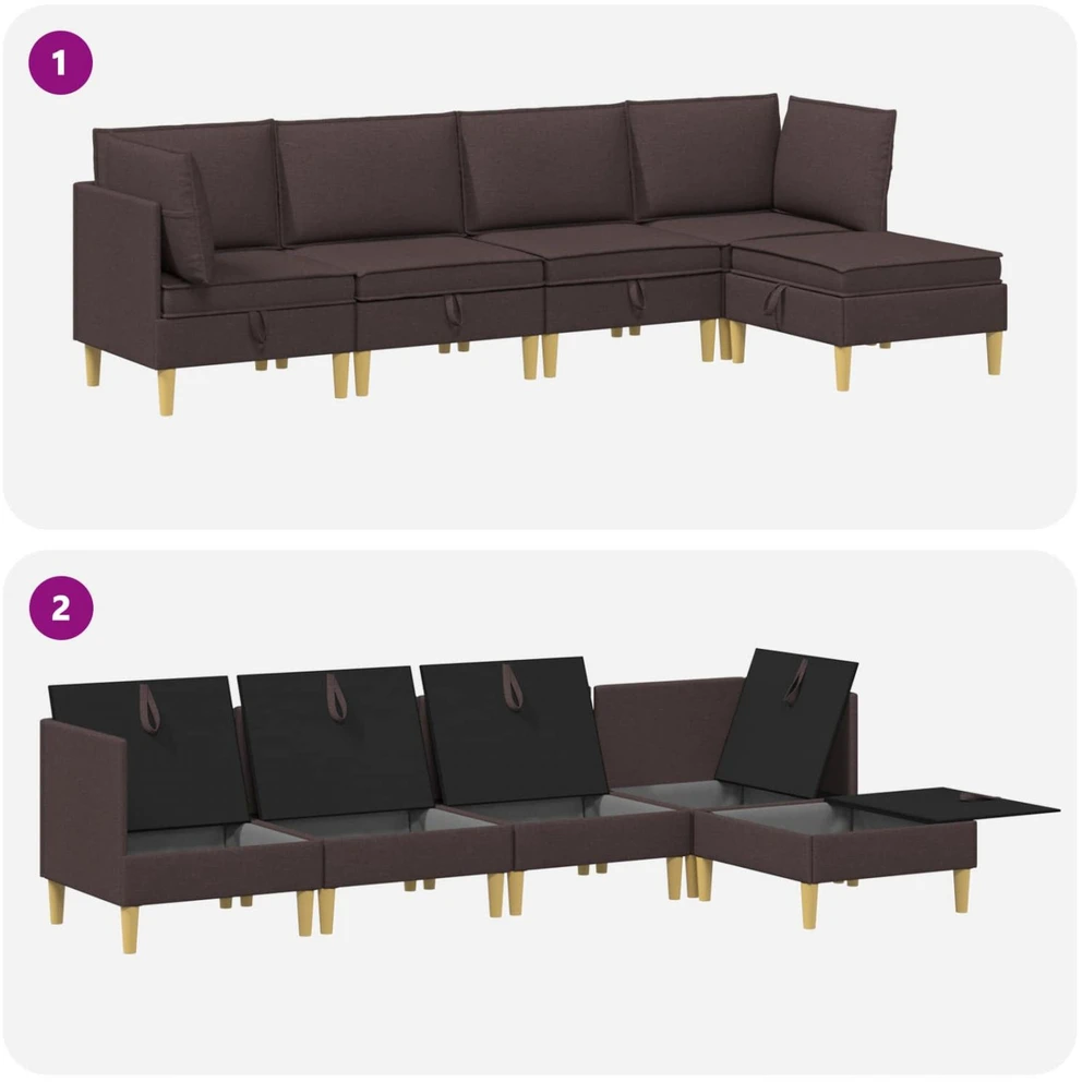 Modulinė sofa su laikymo vieta 5 vnt. Tamsiai rudas Audinys