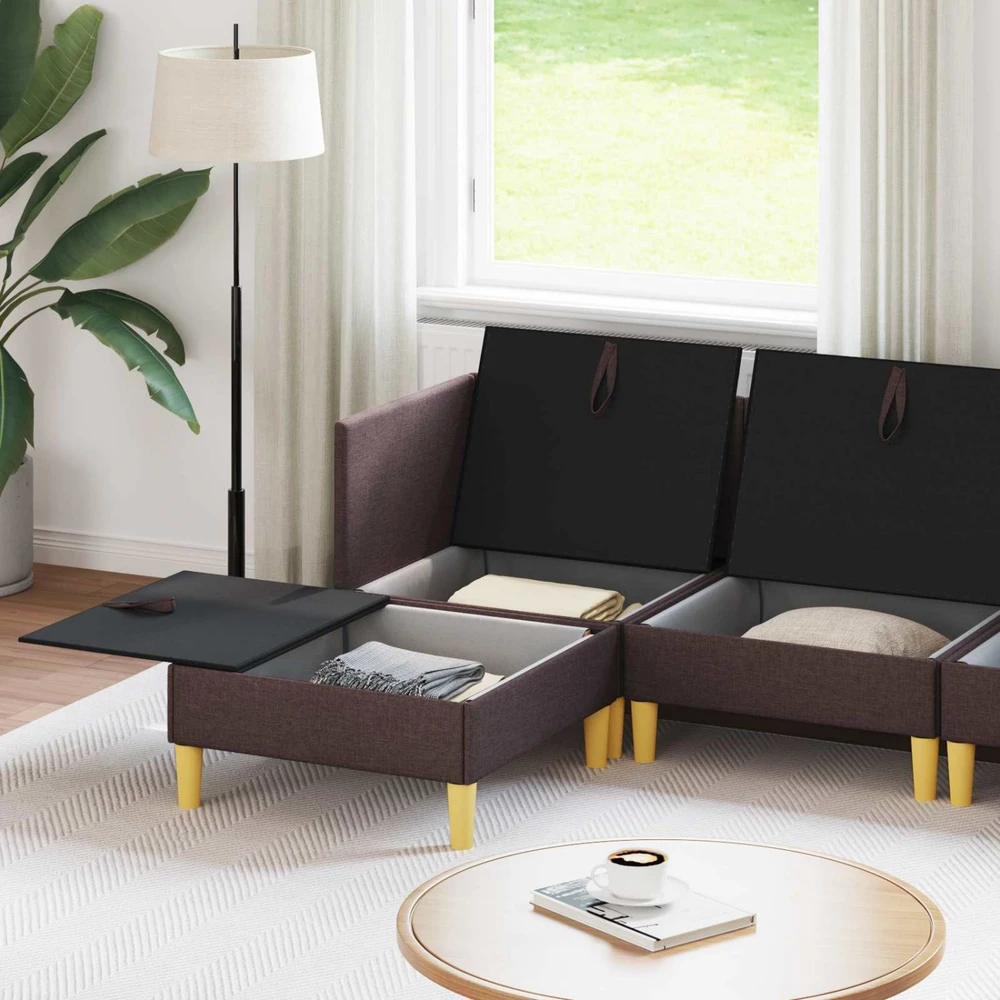 Modulinė sofa su laikymo vieta 5 vnt. Tamsiai rudas Audinys