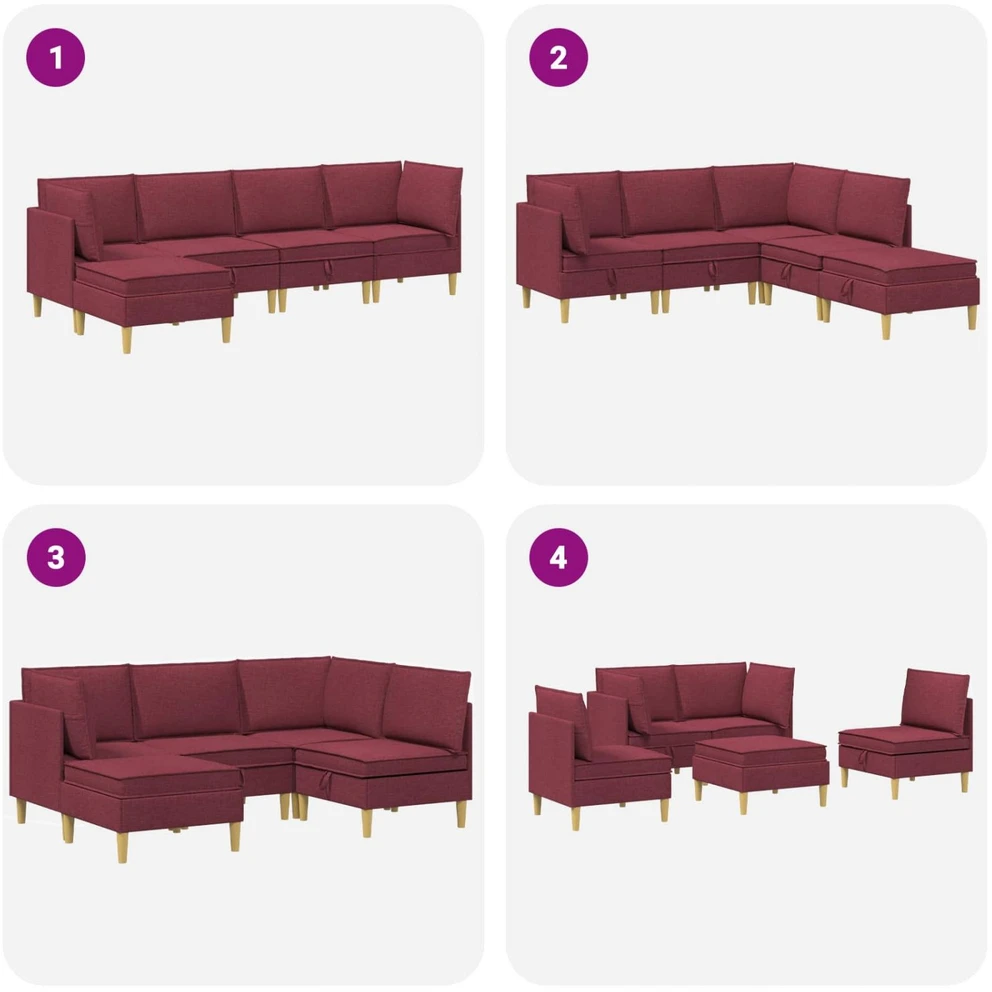 Modulinė sofa su laikymo vieta 5 vnt. Vyno raudona Audinys