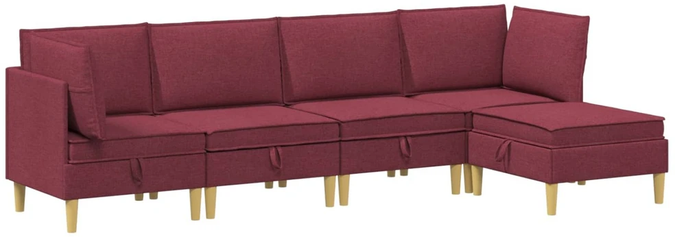 Modulinė sofa su laikymo vieta 5 vnt. Vyno raudona Audinys