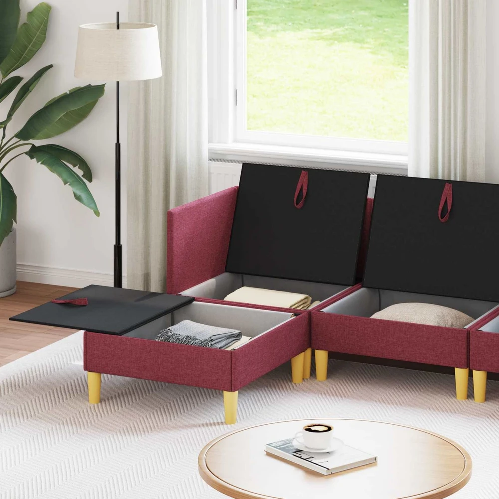Modulinė sofa su laikymo vieta 5 vnt. Vyno raudona Audinys