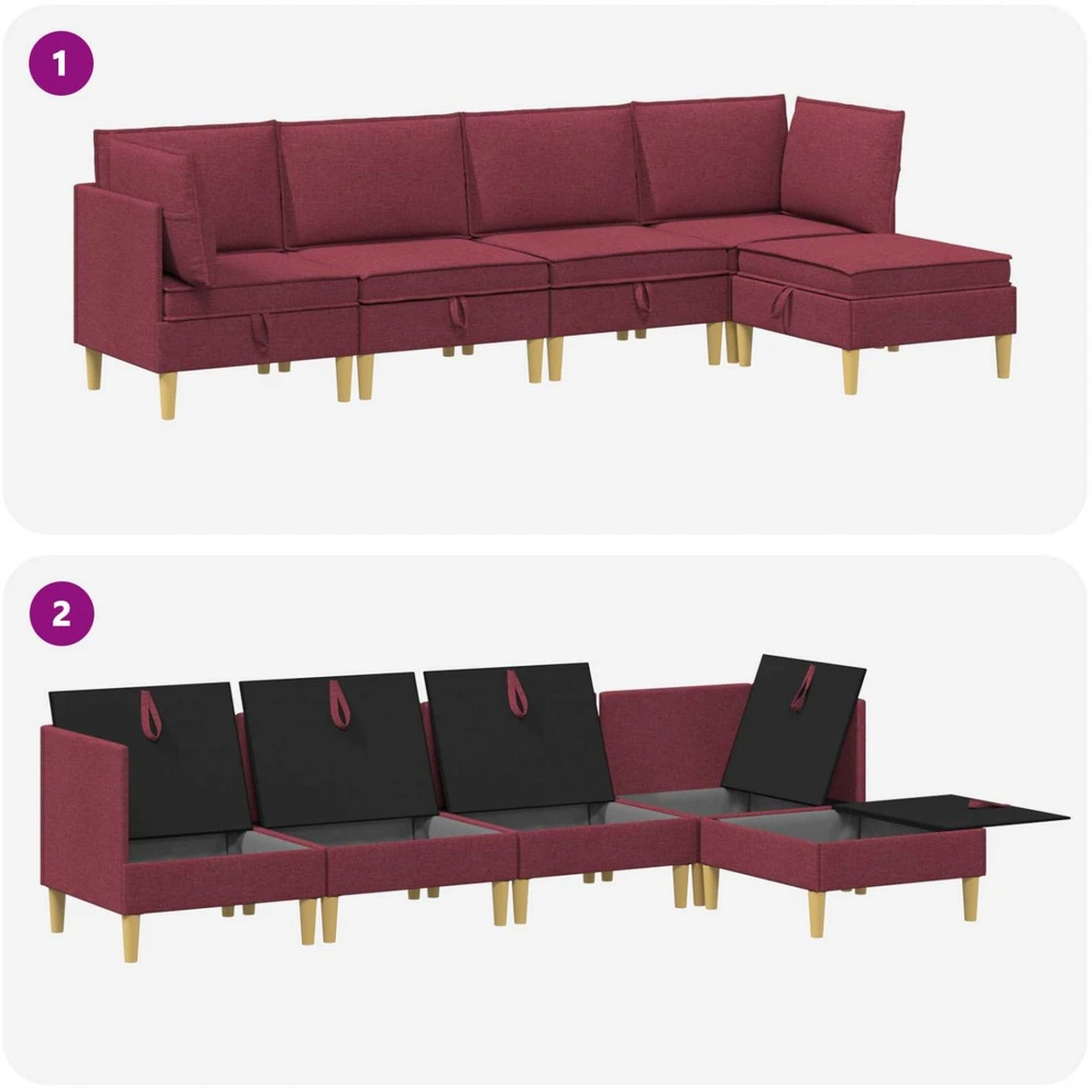 Modulinė sofa su laikymo vieta 5 vnt. Vyno raudona Audinys