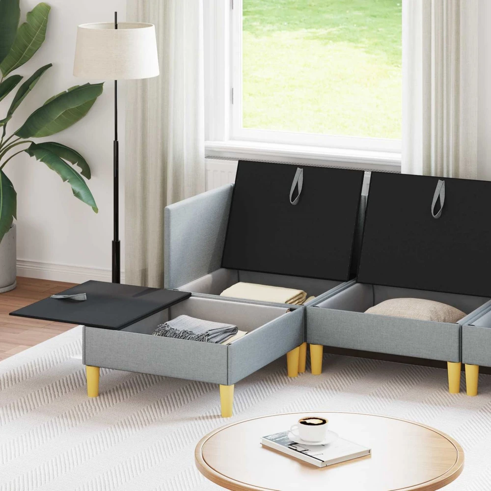 Modulinė sofa su laikymo vieta 6 vnt. Šviesiai pilka Audinys