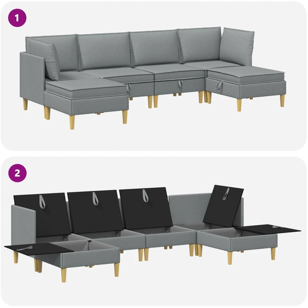 Modulinė sofa su laikymo vieta 6 vnt. Šviesiai pilka Audinys