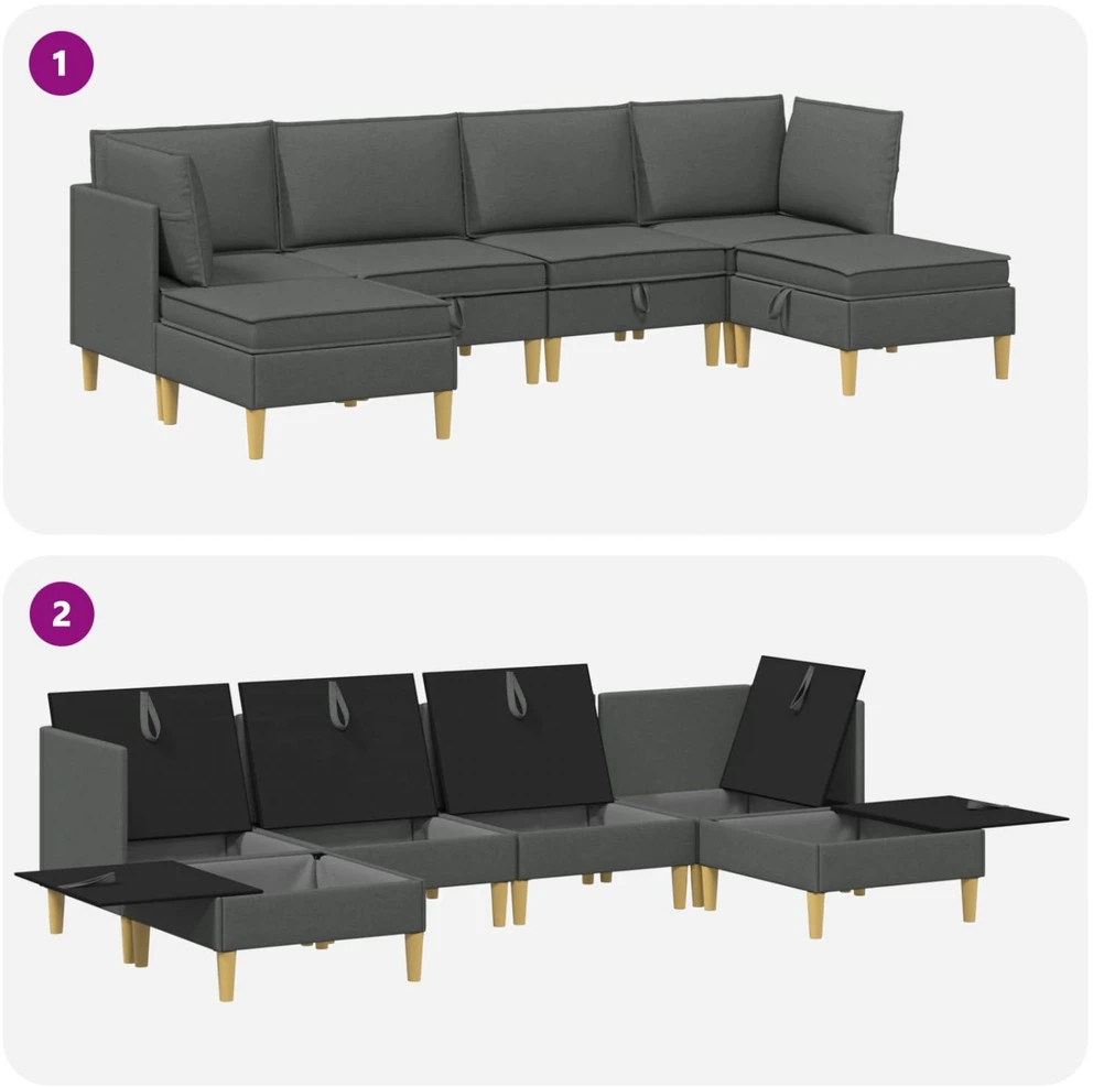 Modulinė sofa su laikymo vieta 6 vnt. Tamsiai pilka Audinys