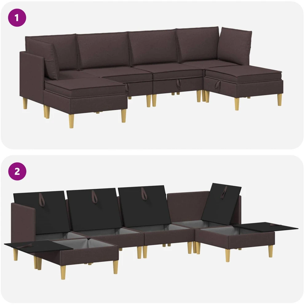Modulinė sofa su laikymo vieta 6 vnt. Tamsiai rudas Audinys