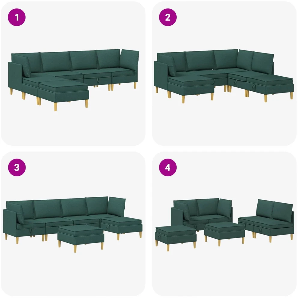 Modulinė sofa su laikymo vieta 6 vnt. Tamsiai žalia Audinys