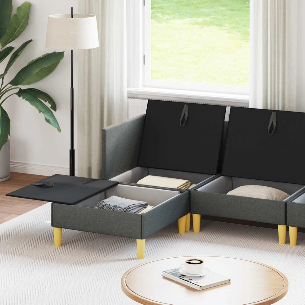 Modulinė sofa su laikymo vieta 6 vnt. Tamsiai pilka Audinys